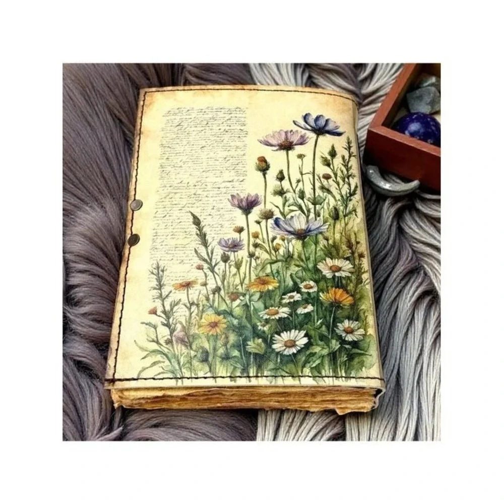Sakura Vintage Leather Journal Wildflower Botanical Paper Cream 7x5 Clasp NEW